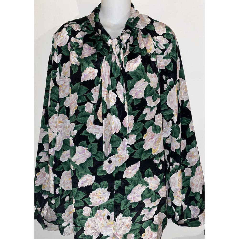 Vintage Lady ILGWU Made In USA Silky Blouse Long Sleeves 2X/3X